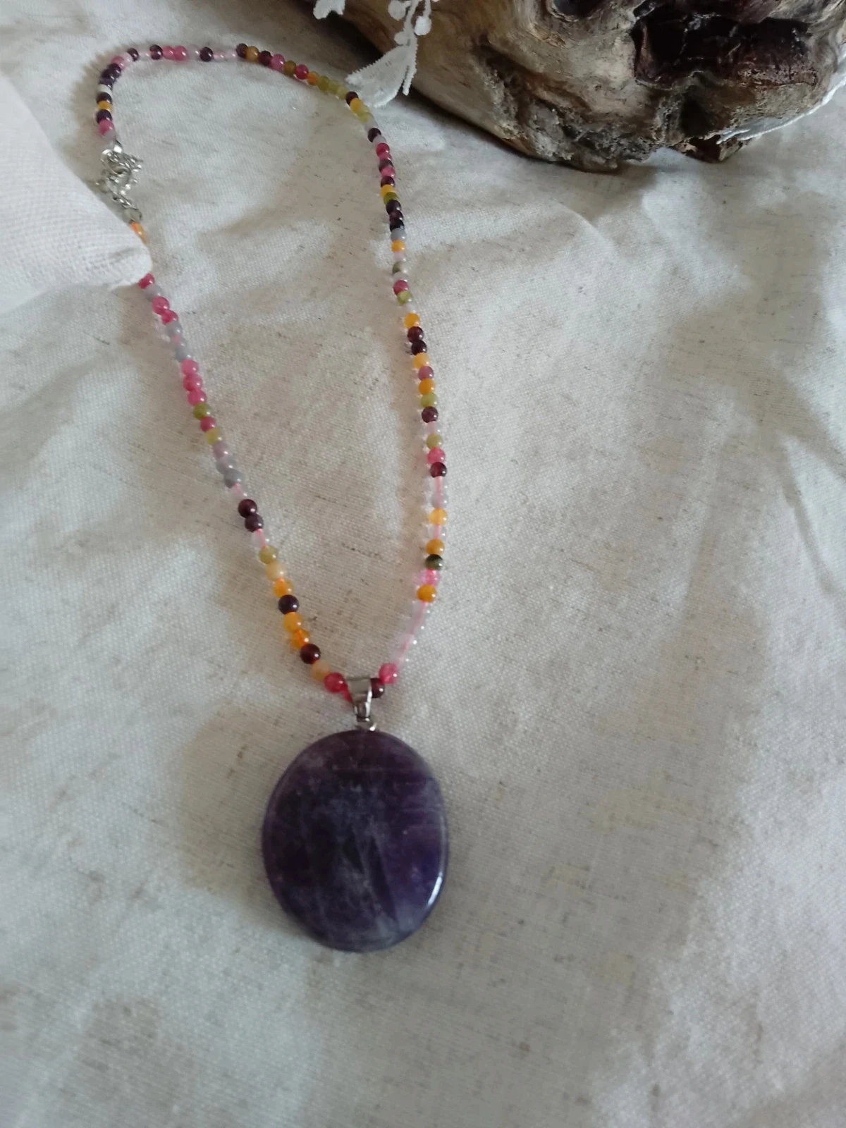 Necklace with natural stones and amethyst pendant – photo 2